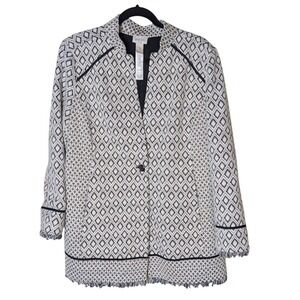 Chico's Diamond Jacquard Knit Travelers Jacket‎ Size 3 (XL) Black Cream Textured